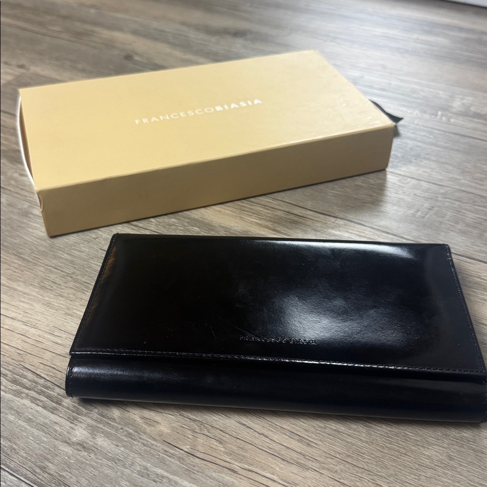 Francesco Biasia Italian Leather Continental Wallet Black Organizer Clutch